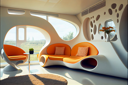 cozy ergonomic sofa in the bright interior of the future. Ai generativeの写真素材