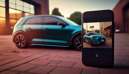 Online ride sharing and carpool mobile application. Rideshare taxi app on smartphone screen. Modern...