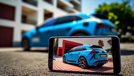 Online ride sharing and carpool mobile application. Rideshare taxi app on smartphone screen. Modern...