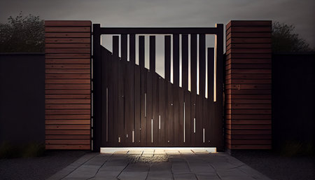 Gateway visualisation Background. Countryside wooden gates. Ai generativeの写真素材