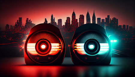 Warning police red light on street. Ai generative