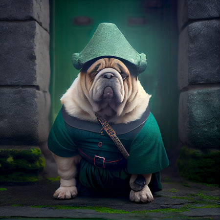 Funny dog wearing for celebrating St. Patrics Day. Ai generative image.の写真素材