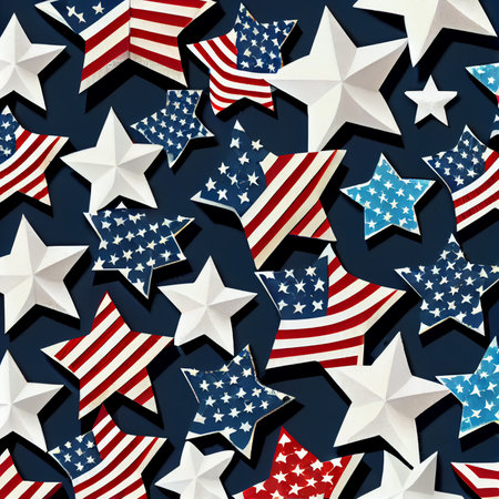 4th of July American Independence Day decorations background. Flat lay, top view, copy space. Ai generativeの写真素材