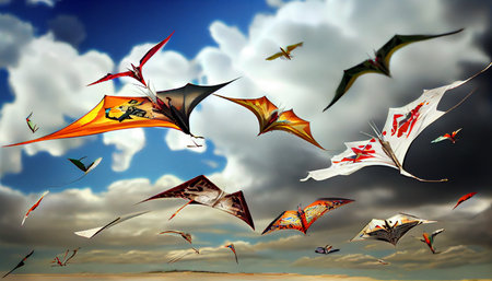 Group of Kite flying in the sky. Ai generativeの写真素材