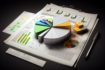 Business graphs and charts on table. Financial development, Banking Account, Statistics. Ai...