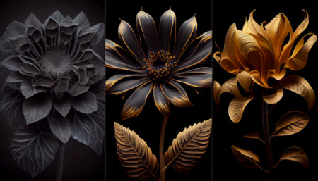 Surreal dark black flower dahlia macro isolated on black. Ai generativeの写真素材