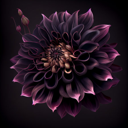 Surreal dark black flower dahlia macro isolated on black. Ai generativeの写真素材