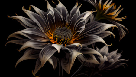 surreal exotic high quality black flowers macro isolated on black. ai generativeの素材
