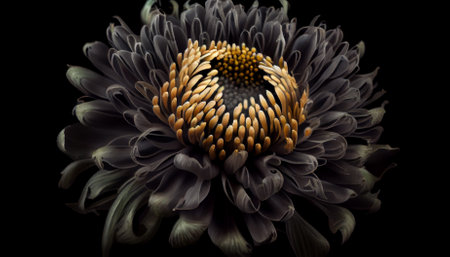 surreal exotic high quality black flowers macro isolated on black. ai generativeの素材
