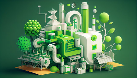 Renewable Energy.Environmental protection, renewable, sustainable energy sources. Green world map represents green energy Renewable energy that is important to world. Ai generativeの素材