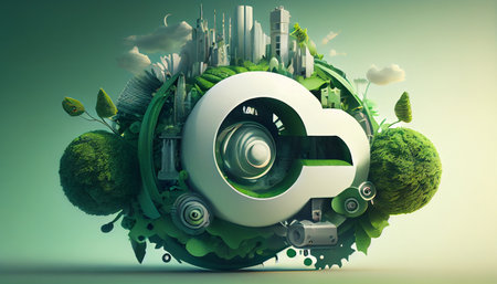 Renewable Energy.Environmental protection, renewable, sustainable energy sources. Green world map represents green energy Renewable energy that is important to world. Ai generativeの素材