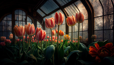 Greenhouses for growing tulips. Floriculture industry. Ai generativeの写真素材