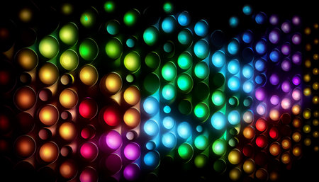 Abstract neon halftone color texture. Sparkling blur holiday light. Christmas nad new year eve blurred background. Disco music bright glow design. Ai generativeの素材