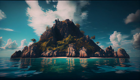 Amazed nature scenic view landscape like island Phang-Nga bay, Attraction famous popular landmark tourist travel Phuket Thailand summer vacation trip. Ai generative.の素材