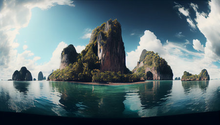 Amazed nature scenic view landscape like island Phang-Nga bay, Attraction famous popular landmark tourist travel Phuket Thailand summer vacation trip. Ai generative.の素材