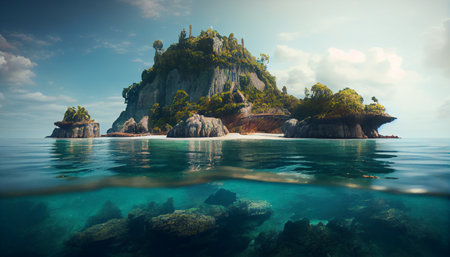 Amazed nature scenic view landscape like island Phang-Nga bay, Attraction famous popular landmark tourist travel Phuket Thailand summer vacation trip. Ai generative.の素材