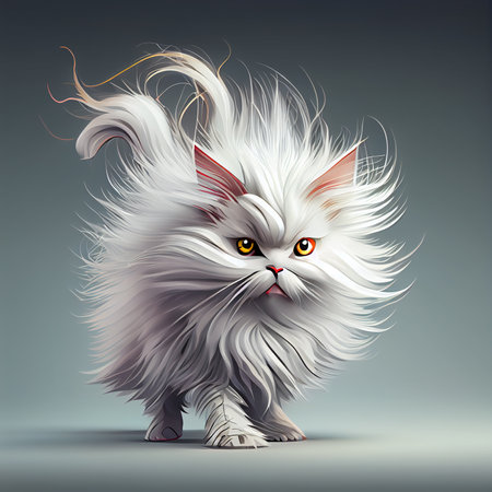 White cat cartoons cute animal With electrified hair standing on. Generative ai.の素材