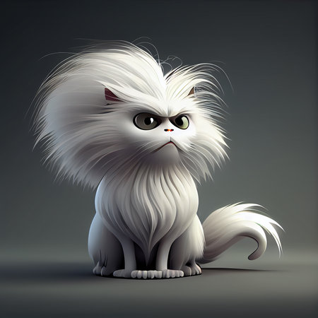 White cat cartoons cute animal With electrified hair standing on. Generative ai.の素材