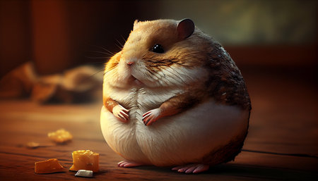 Funny plus size cartoon hamster on white background. Generative aiの素材