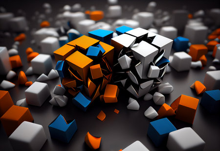 abstract background of colored cubes. Generative ai.の素材