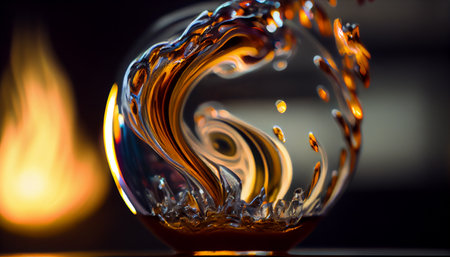 Glass blower forming beautiful piece of glass. A glass crafter is burning and blowing an art piece. Ai generativeの素材