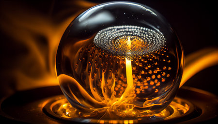 Glass blower forming beautiful piece of glass. A glass crafter is burning and blowing an art piece. Ai generativeの素材