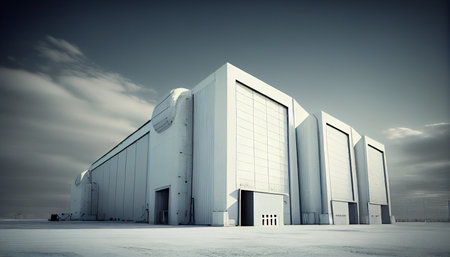 Exterior of empty warehouse. Rental of industrial buildings, logistics center. Ai generativeの素材