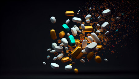 flying pill tablet capsule levitation medicine. medical treatment for disease flu virus. Ai genertiveの素材