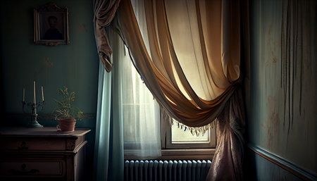 Curtain interior decoration in living room with sunlight. Ai generative.の素材