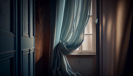 Curtain interior decoration in living room with sunlight. Ai generative.の素材