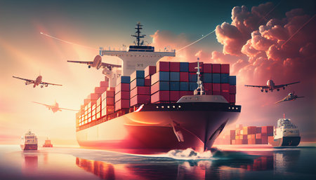 Global business logistics import export background and container cargo freight ship transport concept. Ai generativeの素材