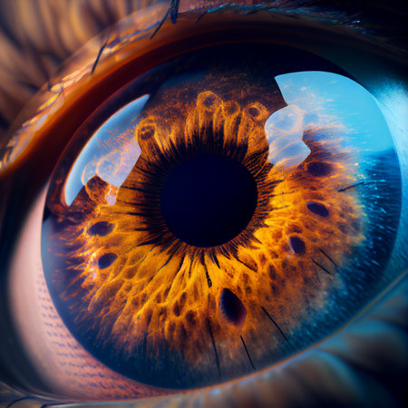 perfect blue eye macro in a sterile environment and perfect vision, concept, the vision of the future and healthy life concept. view precise and straight to the target. Ai generativeの素材