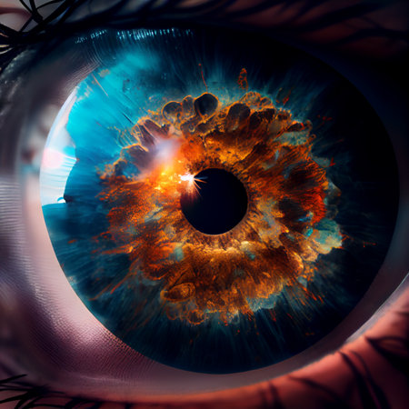 perfect blue eye macro in a sterile environment and perfect vision, concept, the vision of the future and healthy life concept. view precise and straight to the target. Ai generativeの素材