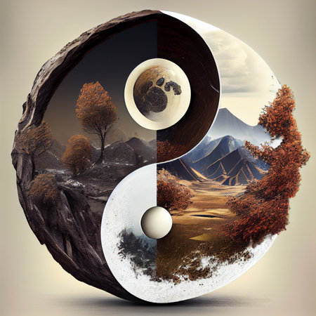 Symbol of yin and yang, day and night, sun and moon. Ai generativeの素材