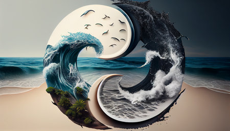 Symbol of yin and yang, day and night, sun and moon. Ai generativeの素材