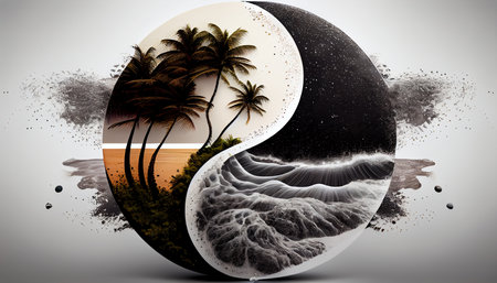 Symbol of yin and yang, day and night, sun and moon. Ai generativeの素材