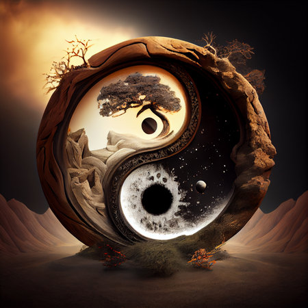 Symbol of yin and yang, day and night, sun and moon. Ai generativeの素材
