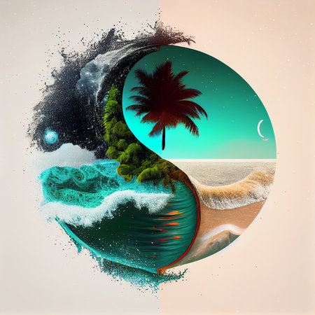 Symbol of yin and yang, day and night, sun and moon. Ai generativeの素材