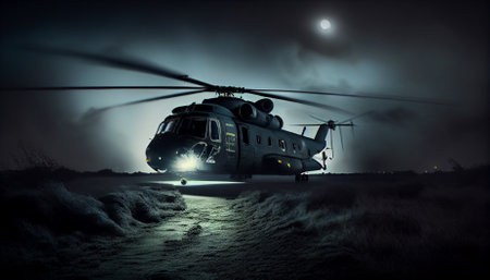 Military Aircraft Helicopters Flying and Takeoff. Ai generativeの素材