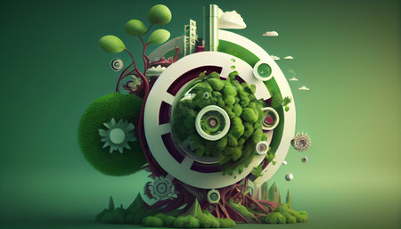 Renewable Energy.Environmental protection, renewable, sustainable energy sources. Green world map represents green energy Renewable energy that is important to world. Ai generativeの素材