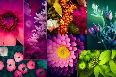 Set of different beautiful flowers on white background. Ai generativeの素材