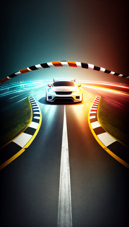 Panoramic view of empty abstract race Ring on sun down time. Ai generative.の素材