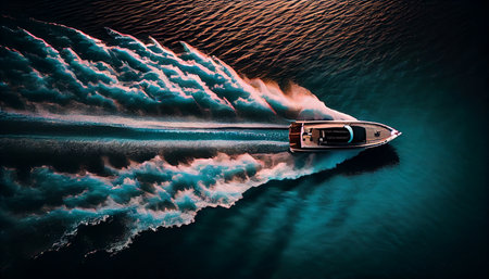 aerial view luxury motor boat, aerial view. Ai generativeの素材