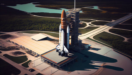 Space shuttle launch in the open space over the Earth. Sky and clouds under space ship. Ai generativeの素材
