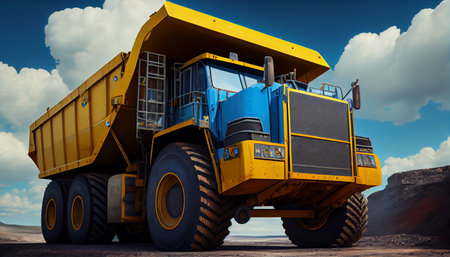 Large quarry dump truck in coal mine at night. Mining equipment for the transportation of minerals. Ai generativeの素材