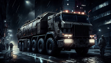 Armored Car enhanced security for the transportation of personnel in city night time. Ai generativeの素材