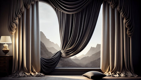 Curtain interior decoration in living room with sunlight. Ai generative.の素材