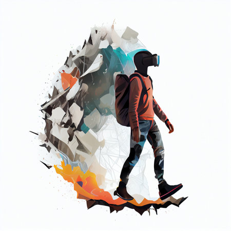 Metaverse and vitrual reality concept. European bearded man in vr glasses. Ai generativeの素材