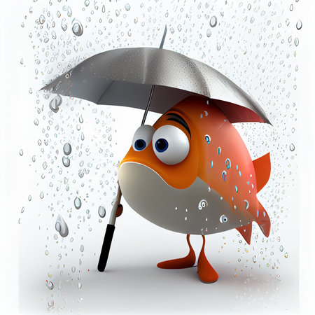 Fish under an umbrella. Cartoon illustration. Coloring. Ai generative.の素材
