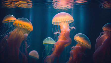 Beautiful ai generative jellyfish with a small water bubbles.の写真素材